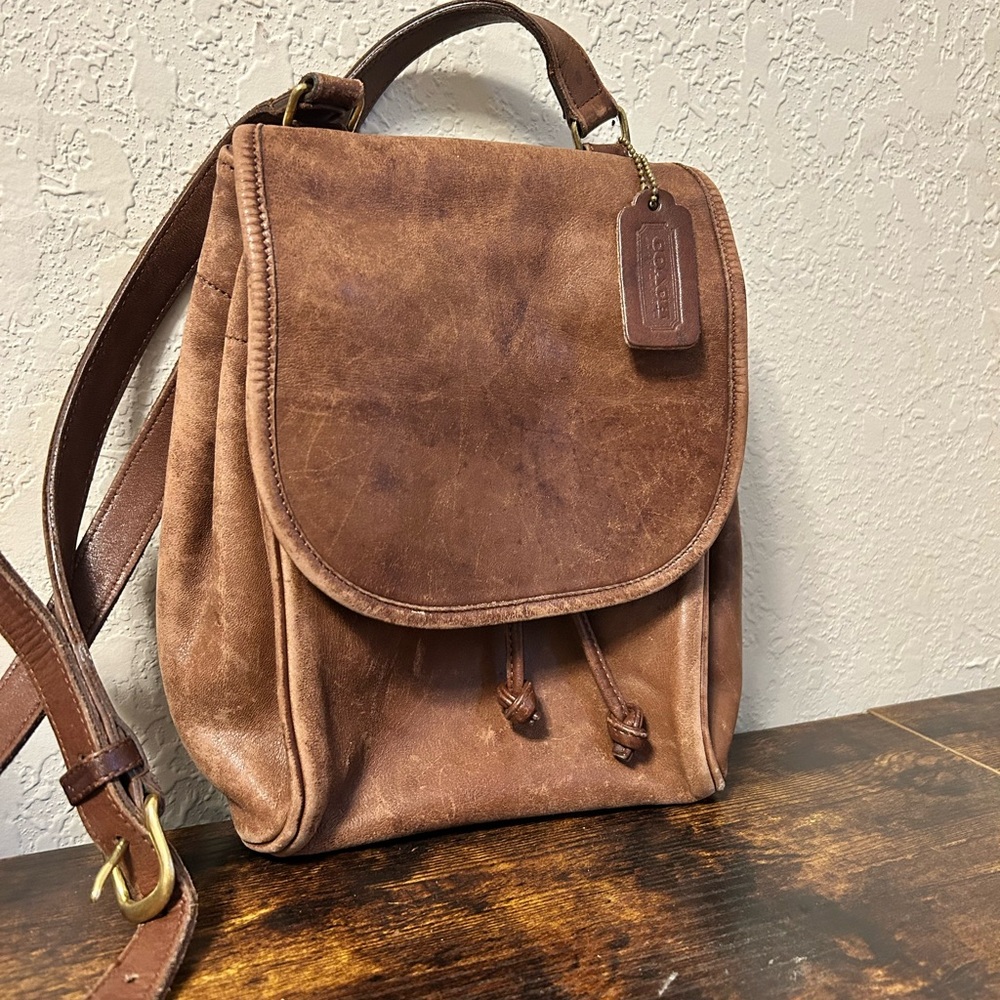 Coach British Tan Lightweights Leather Drawstring Crossbody Bag